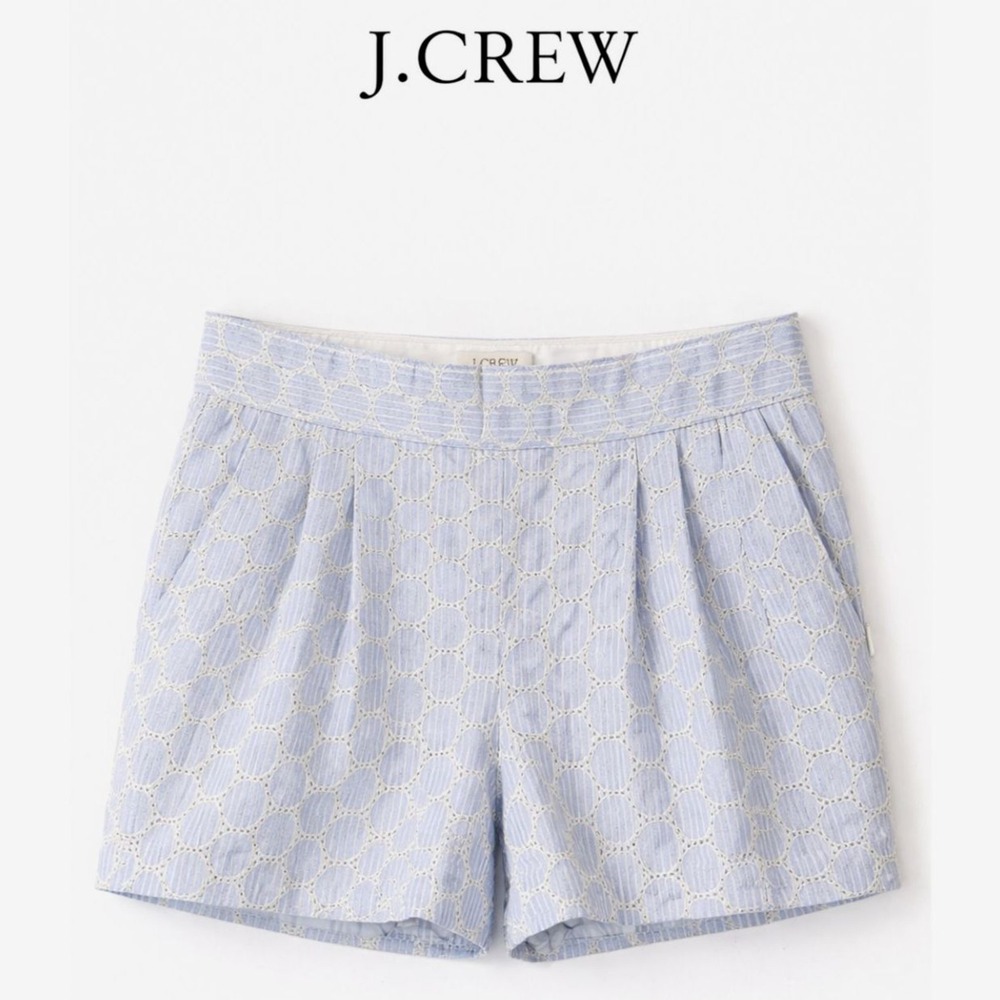 J.Crew Blue Stripe Eyelet Embroidered Lace Shorts Preppy Coastal Cottagecore
